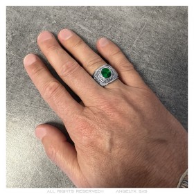 Bague universitaire Gens du voyage France Niglo Vert Argent  IM#24598