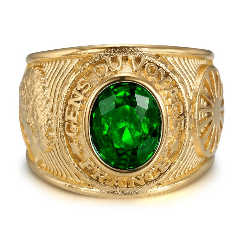 Bague universitaire Gens du voyage France Niglo Vert Or  IM#24624