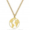 World Map Pendant Stainless Steel Gold IM#24715