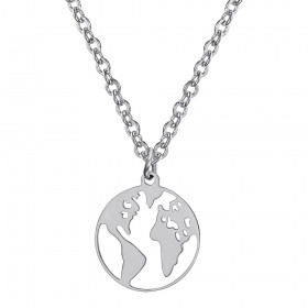 World Map Pendant Stainless Steel Silver IM#24722