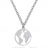 Pendentif carte du Monde mappemonde Acier inoxydable Argent  IM#24723