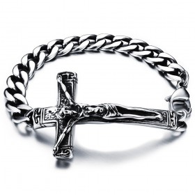 Curb Bracelet Jesus on the Cross Stainless Steel Silver IM#24743