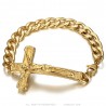 Gourmette Bracelet Jesus on the Cross Stainless Steel Gold IM#24748