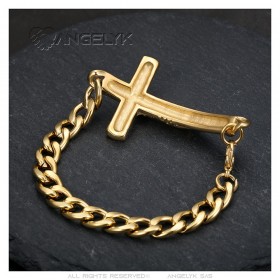 Panzerarmband Jesus am Kreuz Edelstahl Gold IM#24750