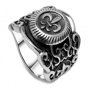 Signet ring Stainless Steel Silver Fleur-de-Lys   IM#24754