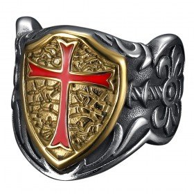 Templer Ring Siegelring Rotes Kreuz Wappenschild   IM#24766