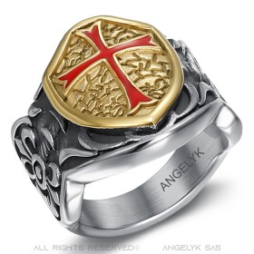 Bague templier Chevalière Croix rouge Blason Bouclier    IM#24767