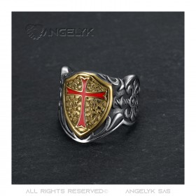 Anello Templare Anello Con Sigillo Scudo Stemma Croce Rossa   IM#24768