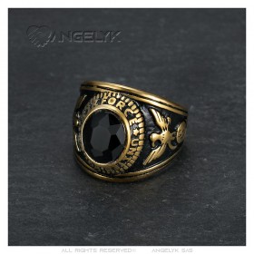Signet Ring Army USA Air Force in oro nero  IM#24776