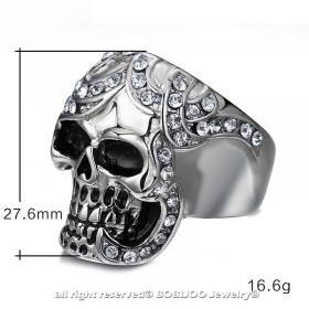 Anello teschio Testa di Strass Argento, Acciaio  IM#24799