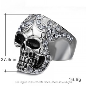 Signet Ring skull Head Rhinestone Silver Steel  IM#24799