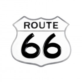 Hebilla de cinturón con escudo de armas de la Ruta 66, esmalte blanco y negro IM#24803