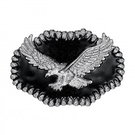 Silberne Eagle-Gürtelschnalle, USA, schwarze Emaille, IM#24808