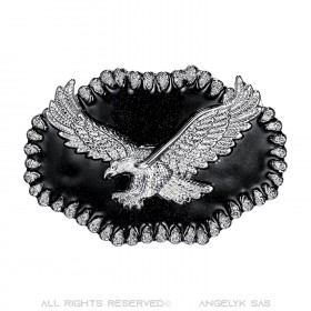 Silberne Eagle-Gürtelschnalle, USA, schwarze Emaille, IM#24809