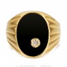 Anello Con Sigillo Oro Onice Nero Diamante Uomo Acciaio Inossidabile IM#24814