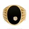 Signet Ring Gold Black Onyx Diamond Man Stainless Steel IM#24814