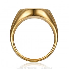 Signet Ring Gold Black Onyx Diamond Man Stainless Steel IM#24816