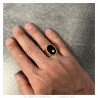 Anillo de sello Oro Negro Onyx Diamante Hombre Acero inoxidable IM#24817