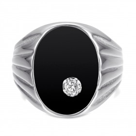 Anello con sigillo Argento Onice Nero Diamante Uomo Acciaio inossidabile IM#24820