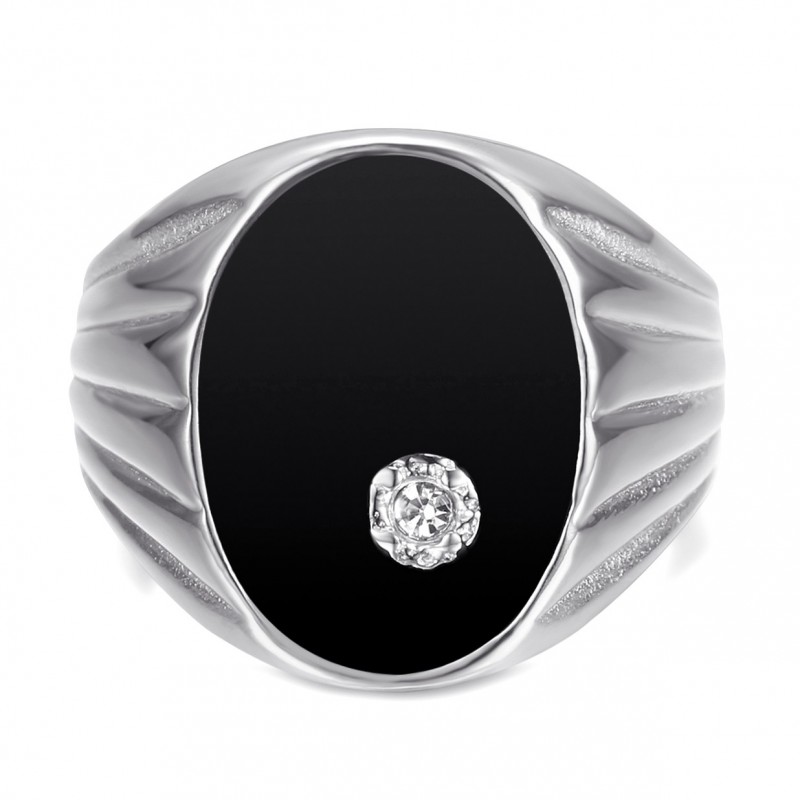 Anillo De Sello Hombre Piedra Negra Acero Inoxidable Dorado Joyería  Masculina