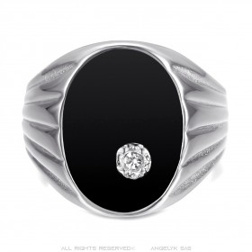 Anillo de sello Plata Onyx negro Diamante Hombre Acero inoxidable IM#24821