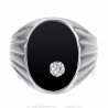 Anello Con Sigillo Argento Onice Nero Diamante Uomo Acciaio Inossidabile IM#24821