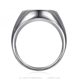 Signet ring Silver Black Onyx Diamond Man Stainless Steel IM#24823