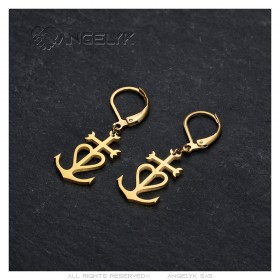 Boucles d'Oreilles Croix de camargue Acier inoxydable Or  IM#24841