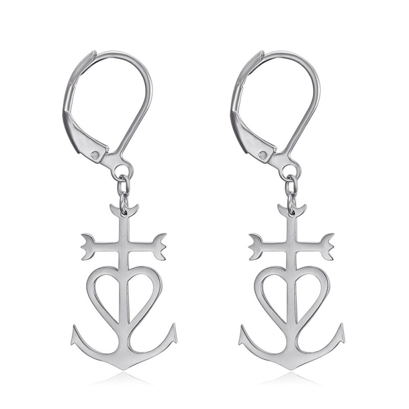 Boucles d'Oreilles Croix de camargue Acier inoxydable Argent  IM#24844