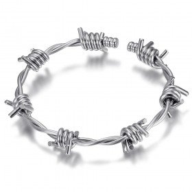 Bracelet barbelé Fil de fer Acier inoxydable 316l Argent  IM#24861