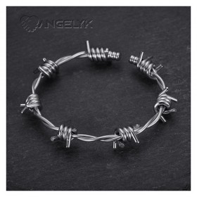 Bracelet barbelé Fil de fer Acier inoxydable 316l Argent  IM#24863