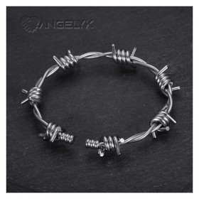 Bracelet barbelé Fil de fer Acier inoxydable 316l Argent  IM#24864