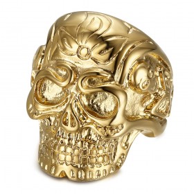 Ring Skull Biker Gypsy Mexico Stainless Steel Gold IM#24881