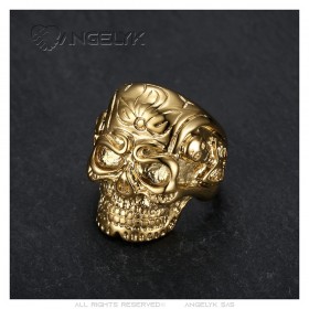 Anillo Skull Biker Gypsy Mexico Acero inoxidable Oro IM#24883