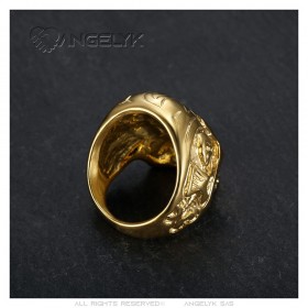 Ring Skull Biker Gypsy Mexico Stainless Steel Gold IM#24884