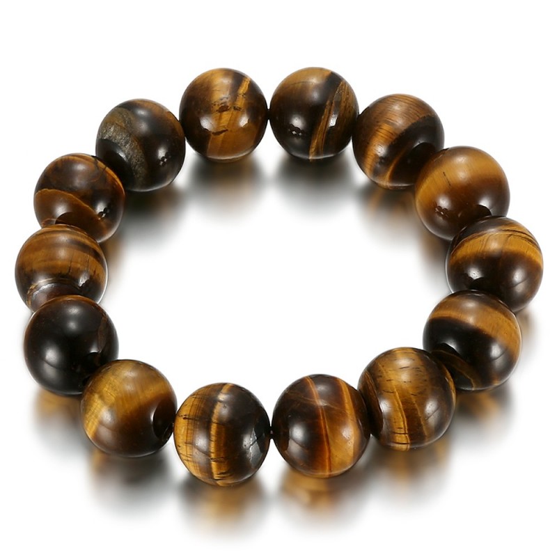 Bracelet Oeil de Tigre véritable 14mm 3 tailles Homme Femme  IM#24916