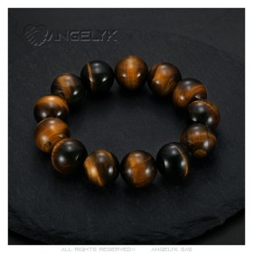 Pulsera de ojo de tigre genuina 14 mm 3 tamaños Hombres Mujeres IM#24918