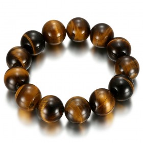 Pulsera de ojo de tigre genuina 16 mm 3 tamaños Hombres Mujeres IM#24922