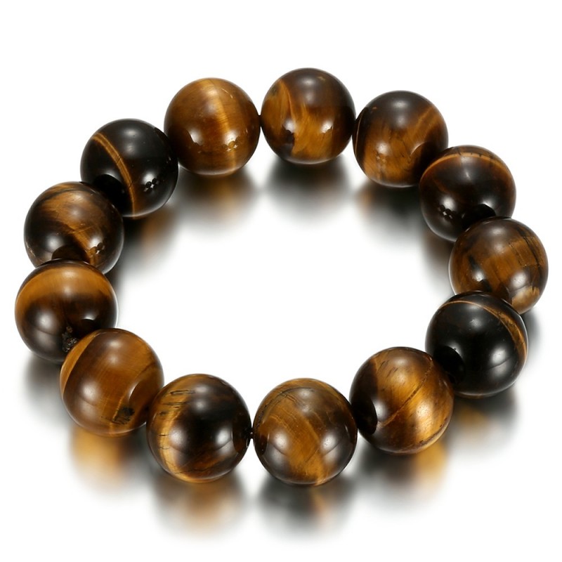 Bracelet Oeil de Tigre véritable 16mm 3 tailles Homme Femme  IM#24922