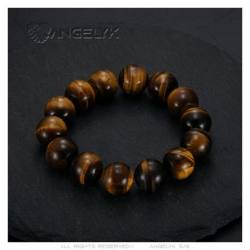 Pulsera de ojo de tigre genuina 16 mm 3 tamaños Hombres Mujeres IM#24924