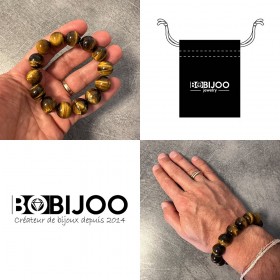 Bracciale autentico in occhio di tigre 16 mm 3 misure Uomo Donna IM#24927