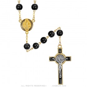 Saint Benedict Rosary Protector Medal Black and Gold IM#24963
