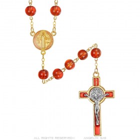 Rosary of Saint Benedict Protector Medal Fire Red and Gold IM#24969