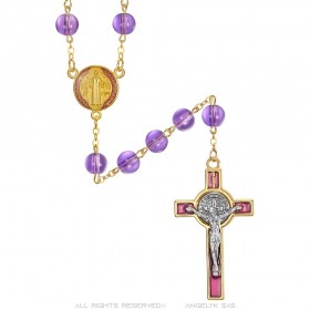 St. Benedict Rosary Purple and Gold Protector Medal IM#24975