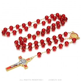 Saint Benedict Rosary Protector Medal Blood Red and Gold IM#24980