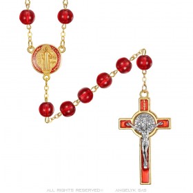 Saint Benedict Rosary Protector Medal Blood Red and Gold IM#24981