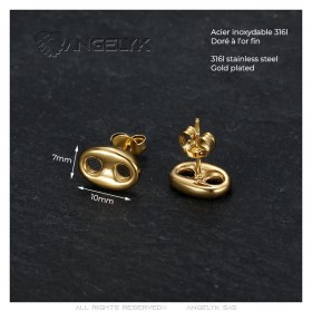 Coffee Bean Earrings 10mm Stainless Steel Gold IM#24989