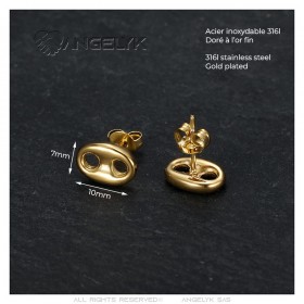 Kaffeebohnen-Ohrringe, 10 mm, Edelstahl, Gold, IM#24989