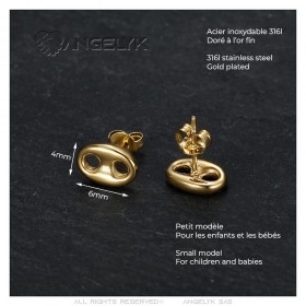 Earrings Coffee Bean Child Baby Stainless Steel Gold IM#24994