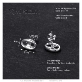 Boucles d'oreilles Grain de café Enfant Bébé Acier inoxydable Argent  IM#24999